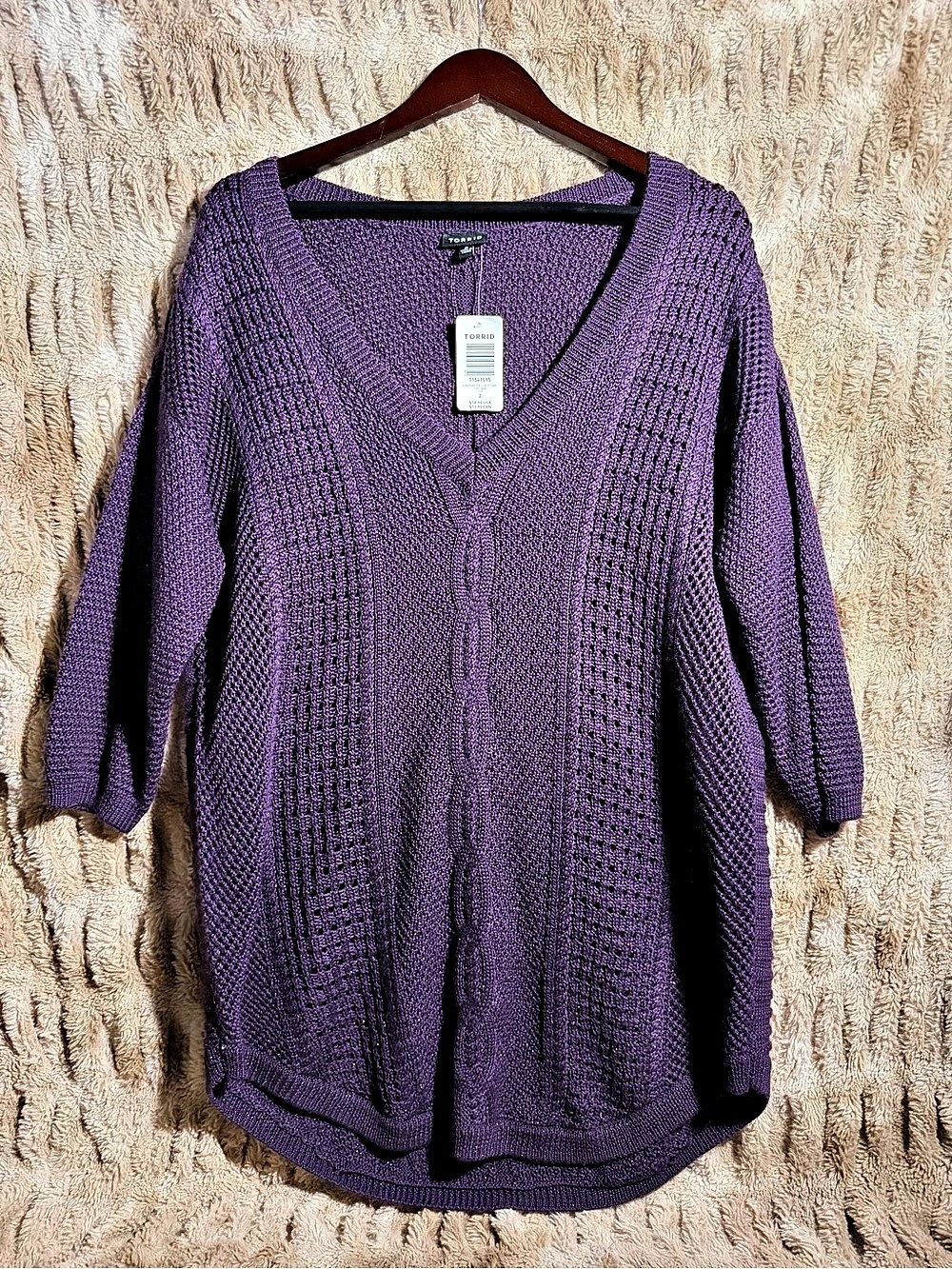 Torrid Cable V-Neck Pullover Sweater Purple Size 2 NWT
